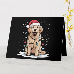 Cartão Golden Retriever Papai Noel Árvore de Natal Luzes 