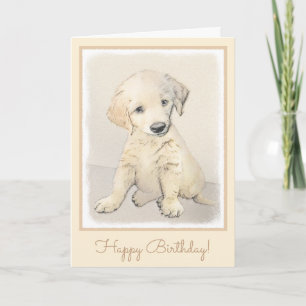 Cartão Golden Retriever Puppy Painting - Original Dog Art