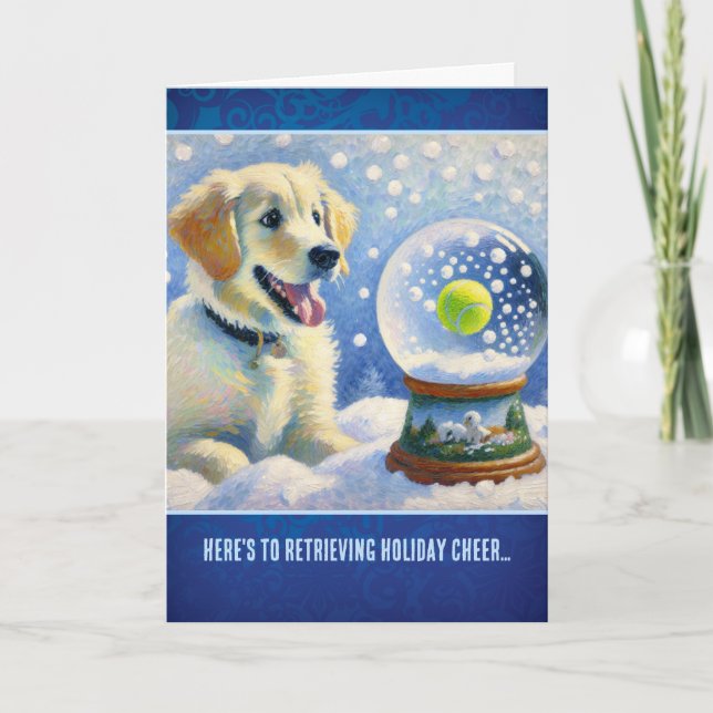 Cartão Golden Retriever Puppy With Tennis Ball Snow Globe (Frente)