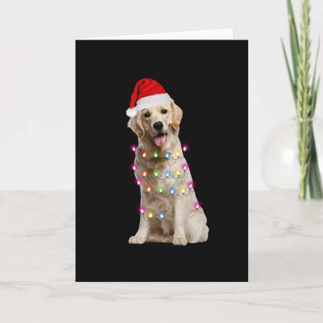 Cartão golden retriever sentado com natal (Frente)