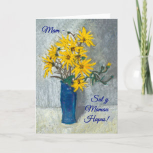 Cartão Golden Sunflowers Mothers Day Card, Welsh Greeting