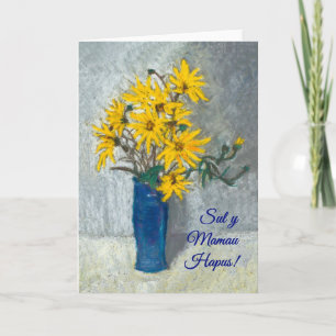 Cartão Golden Sunflowers Mothers Day Card, Welsh Greeting