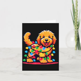 Cartão Goldendoodle Árvore de Natal Luzes de Natal Golden