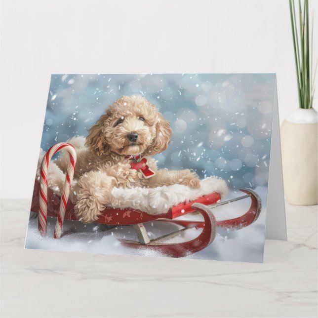 Cartão Goldendoodle Cachorro Natal Festivo (Frente)