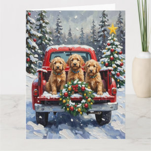 Cartão Goldendoodle Natal Caminhão Vermelho Férias