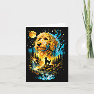 Cartão Goldendoodle uivando para a lua vintage engraçado