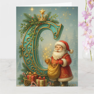 Cartão Goldenes Initial C mit Weihnachtsmann und Krone