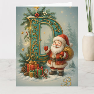 Cartão Goldenes Initial D mit Weihnachtsmann und Krone 