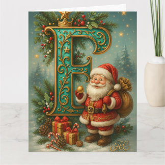 Cartão Goldenes Initial E mit Weihnachtsmann und Krone