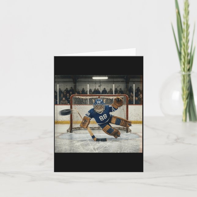 Cartão Goleiro Gato Voador Funny Ice Hockey Kitty Bloquea (Frente)