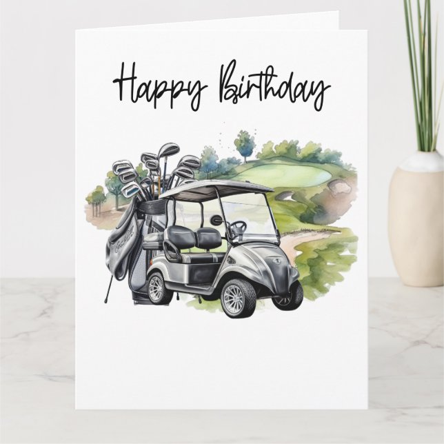 Cartão Golf Birthday com aquarela de golfe (Frente)