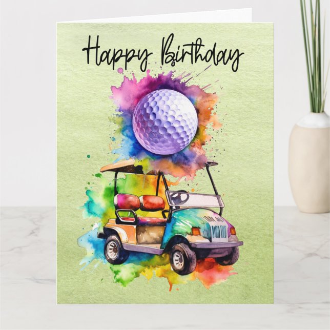 Cartão Golf Birthday com aquarela de golfe (Frente)