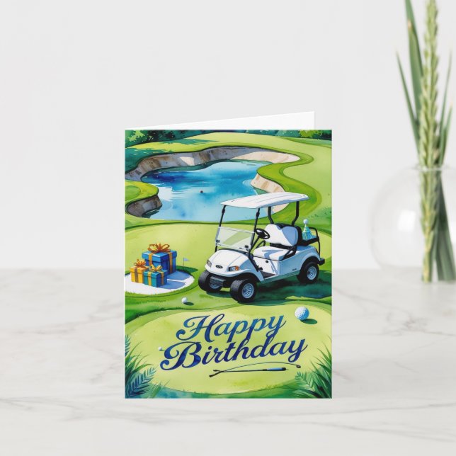 Cartão Golf Birthday com carrinho de golfe (Frente)