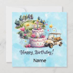 Cartão Golf Birthday com carrinho de golfe