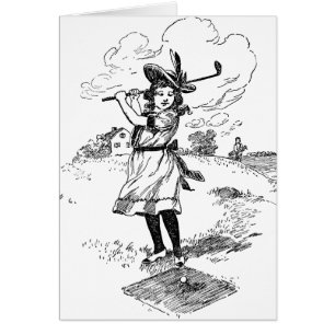 Cartão Golf Girl Golfing Vintage Art