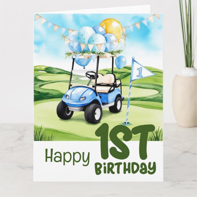 Cartão Golfe de primeiro aniversario de um ano (Frente)