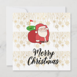 Cartão Golfe Feliz Natal com Papai Noel na bandeira