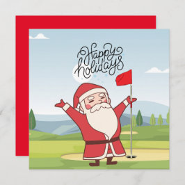 Cartão Golfe Feliz Natal com Papai Noel na bandeira