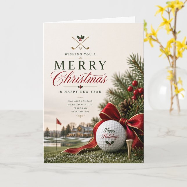 Cartão Golfe Natal tema para Golfista (Flor Amarela)