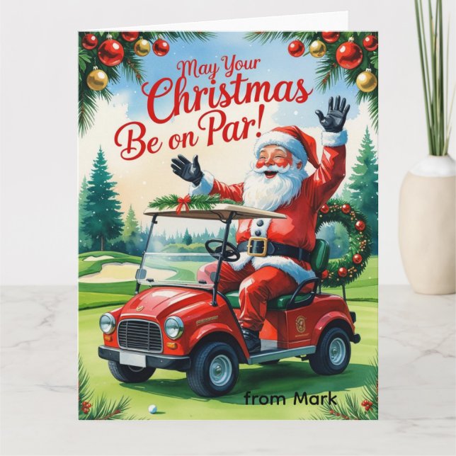 Cartão Golfe "Que Seu Natal Esteja No Par!" para Golfe (Frente)