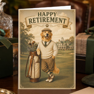 Cartão Golfe Vintage Retriever Feliz Aposentadoria