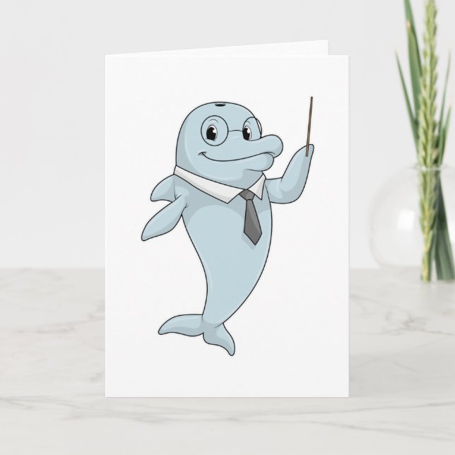 Cartão Golfinho como professor com ponteiro (Frente)