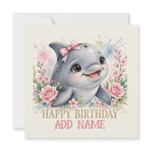Golfinho Fêmea: Animal Bebê Laço e Flores Pastel