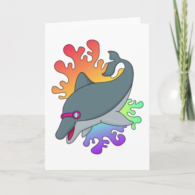 Cartão Golfinho nadando com óculos de natação (Frente)