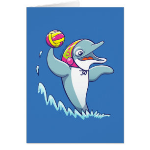Cartão Golfinho que joga a bola ao jogar o pólo aquátic