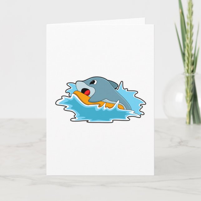 Cartão Golfinho surfando com prancha de surfe (Frente)