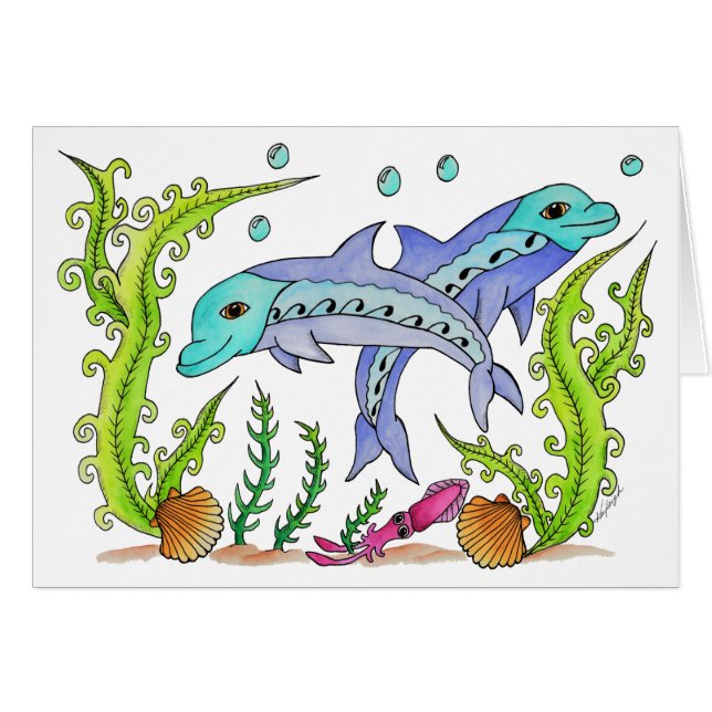 Cartão Golfinhos brincalhão (Frente Horizontal)