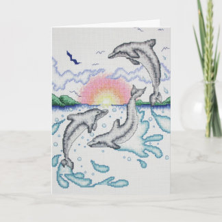 Cartão Golfinhos Brincando ao Nascer do Sol na Praia do O