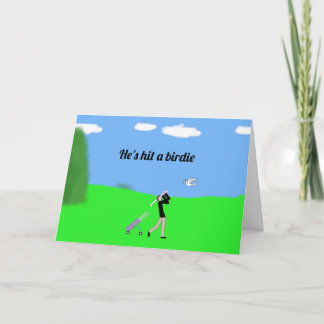 Cartão golfista atinge um passarinho