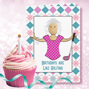 Cartão Golfista Feminina Desenho Animado Dito Divertido A