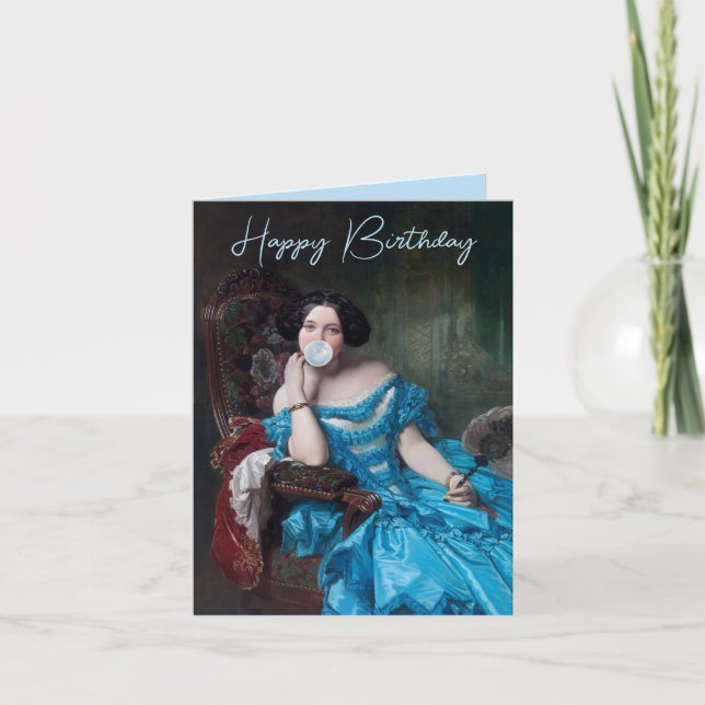 Cartão Goma de bolha Diva em cebola azul Feliz Aniversári (Frente)