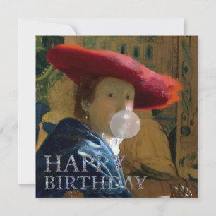 Cartão Goma de bolha Diva soprando pastilha elástica Feli