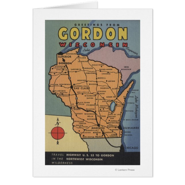 Cartão Gordon, Wisconsin - Grandes Cenas de Letra (Frente)