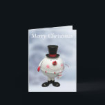 Cartão Gordura Redonda Engraçado Tin Snowman<br><div class="desc">Este cartão de Natal editável apresenta um boneco de neve redondo engraçado,  cheio de chapéu,  cachecol e cenoura. Perfeito em equipe com um saco de presentes.</div>