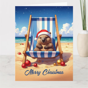 Cartão Gorro de Papai Noel de Wombat Lanoso Feliz Natal