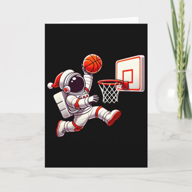 Cartão Gorro de Papai Noel Engraçado Astronauta Dunking B (Frente)