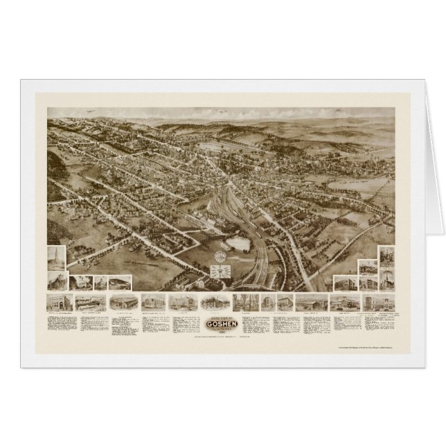 Cartão Goshen, mapa panorâmico de NY - 1922 (Frente Horizontal)