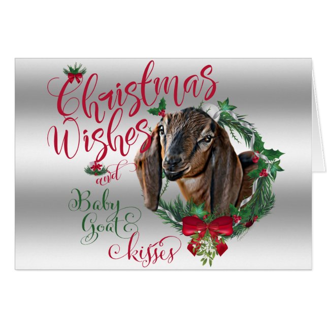 Cartão GOTA | O Natal Deseja O Bebê Goat Kisses Nubian 2 (Frente Horizontal)