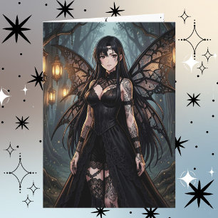 Cartão Gothic Anime Fada Menina Feliz Aniversário