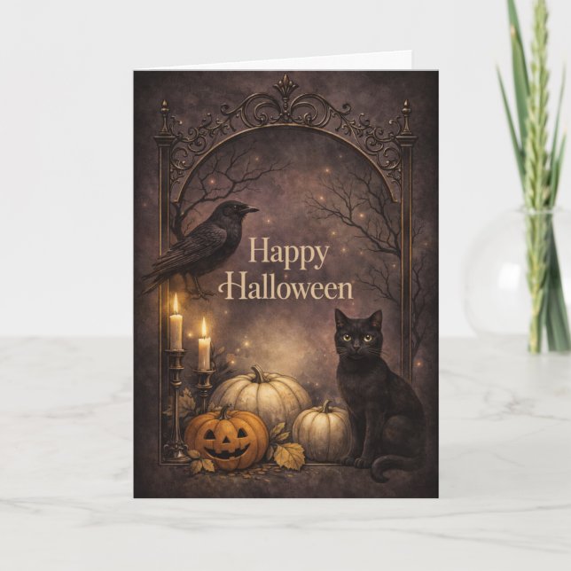 Cartão Gothic Black Cat Halloween (Frente)