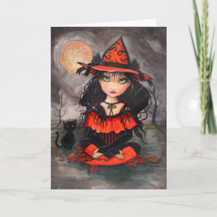 Cartão Gothic Halloween Card Witch Cat
