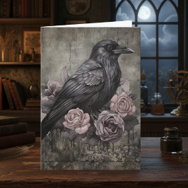 Cartão Gothic Raven with Roses Dark
