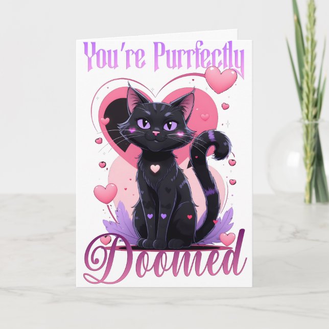 Cartão Gothic Valentine Cat Greeting Card (Frente)