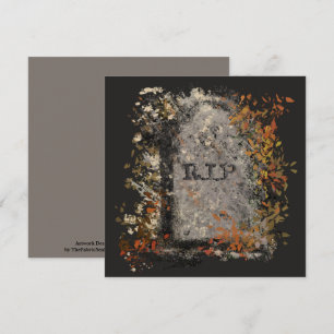 Cartão Gótica Vintage R.I.P. Headstone E Folhas De Queda