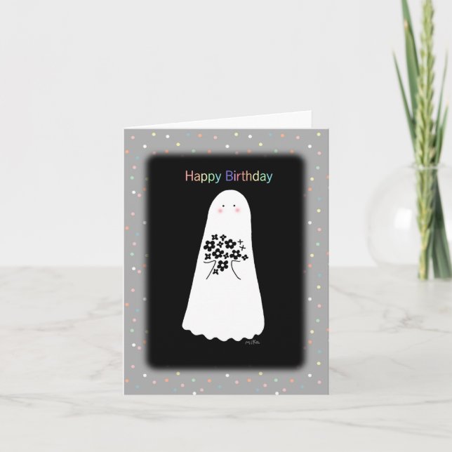Cartão Gótico Art Creepy Cute Kawaii Ghost Happy Birthday (Frente)