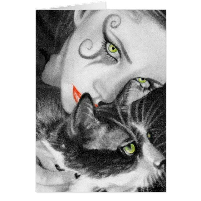Cartão gótico do gatinho da menina (Frente)